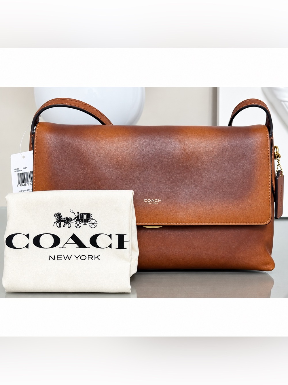 COACH Chelsea Shoulder Bag 30 In Loved Leather, BRASS/BROWN - Picture 2 of 9